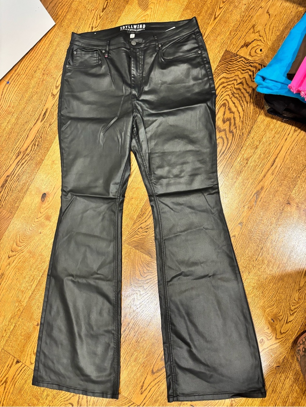 Idyllwind Miranda Lambert Black Leather Womens Size 16w X 34L Flare Cut Jeans